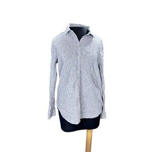 Lucky Brand Blue/White Striped Button-Down Shirt Womens M Cotton Blend Casual
